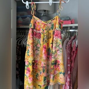 For Love And Lemons Yellow and Pink Pleated Sundress